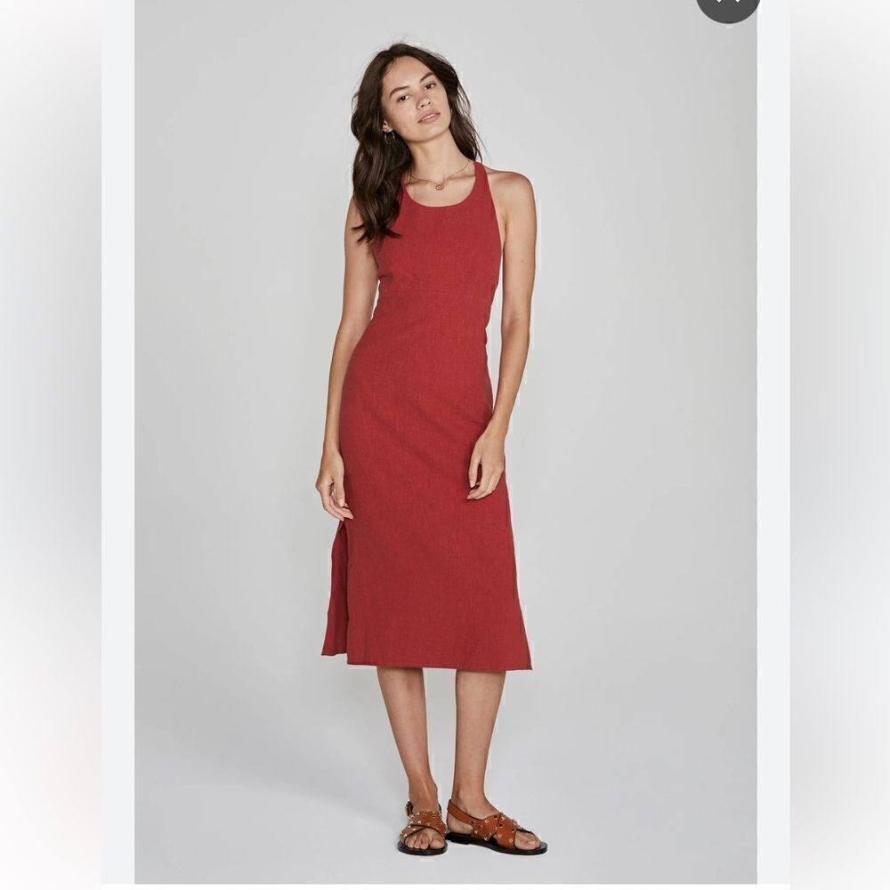 AUGUSTEโredโSunsetโMidiโDressโsizeโ6